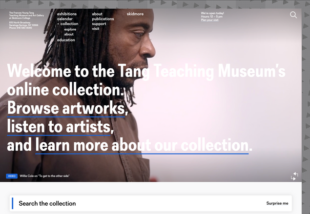 A screenshot of the Tang Collection landing page showing an image of artist Willie Cole